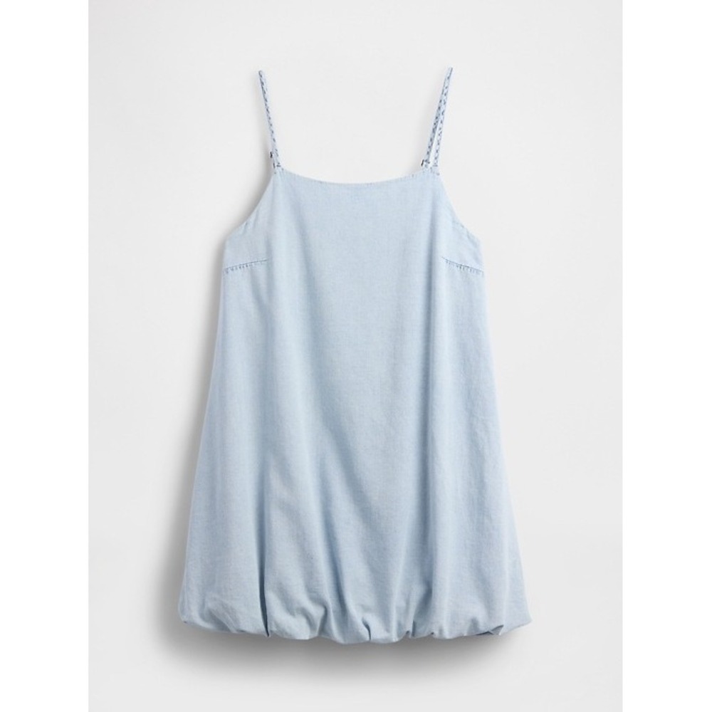 Gap Light Wash Denim Bubble Hem Mini Dress Blue Cotton M preppy coastal western